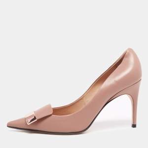 Pre Owned Sergio Rossi Beige Leather SR1 Pointed Toe Pumps Size 40.5