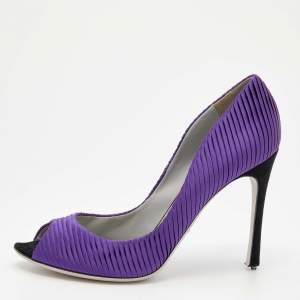 Sergio Rossi Purple Pleated Satin Peep Toe Pumps Size 40