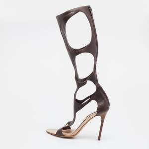 Pre Owned Sergio Rossi Brown Leather Embellished Gladiator Sandals Size 39