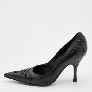 Pre Owned Sergio Rossi Black Leather Pointed Toe Pumps Size 35.5