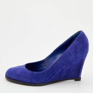 Pre Owned Sergio Rossi Blue Suede Wedge Pumps Size 39.5