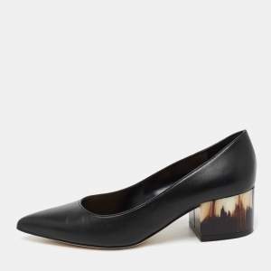 Pre Owned Sergio Rossi Black Leather Block Heel Pumps Size 36 