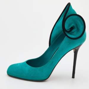 Pre Owned Sergio Rossi Turquoise Suede Swirl Detail Pumps Size 40