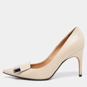 Pre Owned Sergio Rossi Beige Leather SR1 Pumps Size 37