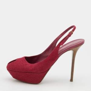 Pre Owned Sergio Rossi Magenta Canvas Peep Toe Slingback Platform Sandals Size 41