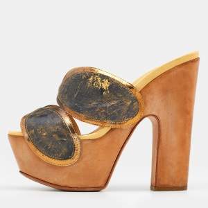 Pre Owned Sergio Rossi Multicolor Leather Peep Toe Platform Slide Sandals Size 36.5