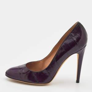 Pre Owned Sergio Rossi Purple Eel Leather Round Toe  Pumps Size 39