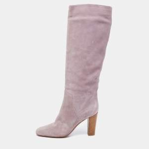 Pre Owned Sergio Rossi Light Purple Suede Knee Length Boots Size 41