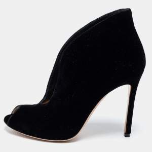 Pre Owned Gianvito Rossi Black Velvet Vamp Peep-Toe Ankle Booties Size 38.5