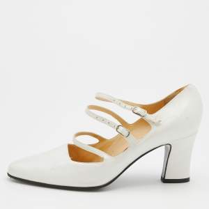 Pre Owned Sergio Rossi White Leather Betty Mary Jane Block Heel Pumps Size 36.5