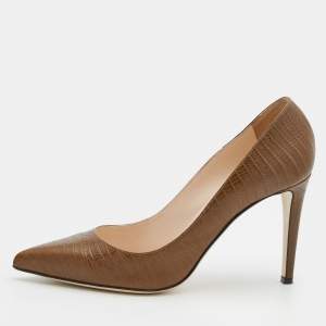 Pre Owned Sergio Rossi Brown Iguana Leather Pointed Toe Pumps Size 39.5