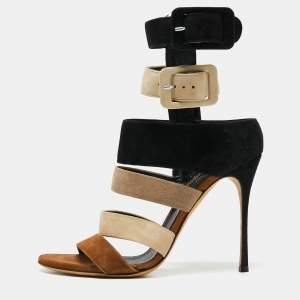 Pre Owned Sergio Rossi Multicolor Suede Baobab Strappy Sandals Size 38