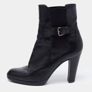 Pre Owned Sergio Rossi Black Leather Ankle Boots Size 41