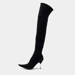 Pre Owned Sergio Rossi Black Suede Thigh High Boots Size 41
