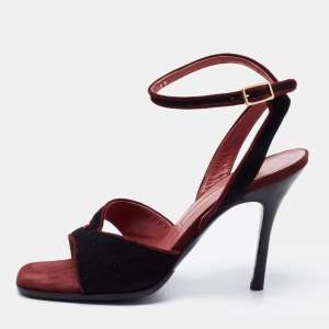 Pre Owned Sergio Rossi Black/Brown Velvet Ankle Strap Sandals Size 36.5