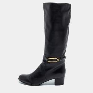 Pre Owned Sergio Rossi Black Leather Mid Calf Boots Size 39
