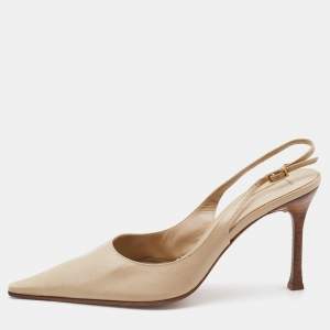 Pre Owned Sergio Rossi Cream Leather Pointed Toe Slingback Pumps Size 38