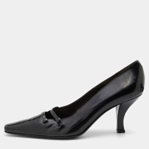 Pre Owned Sergio Rossi Black Leather Pointed Toe Mary Jane Pumps Size 37.5