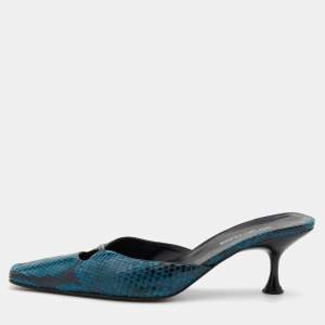 Sergio Rossi Blue/Black Python Leather Kitten Heel Mules Size 37