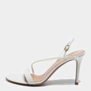 Pre Owned Sergio Rossi Off-White Patent Leather Manhattan Sandals Size 38