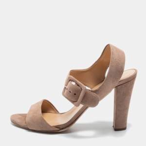 Sergio Rossi Beige Suede Ankle Strap Sandals Size 37.5