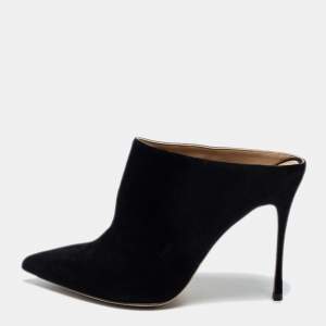 Pre Owned Sergio Rossi Black Suede Point Toe Mules Size 38   