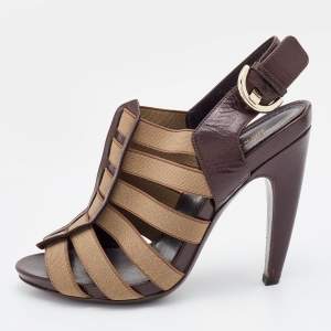 Sergio Rossi Brown/Grey Leather and Elastic Strappy Sandals Size 37