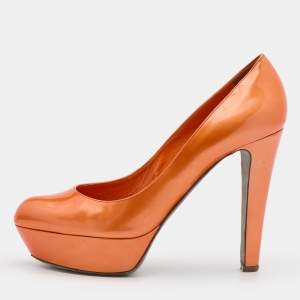Sergio Rossi Orange Patent Leather Platform Pumps Size 41