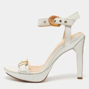 Sergio Rossi White Leather Buckle Toe Platform Sandals Size 38