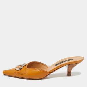 Pre Owned Sergio Rossi Tan Leather Mules Size 36