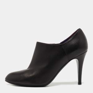 Pre Owned Sergio Rossi Black Leather Zip Booties Size 38.5