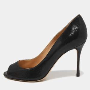 Sergio Rossi Black Texture Suede Peep Toe Pumps Size 37