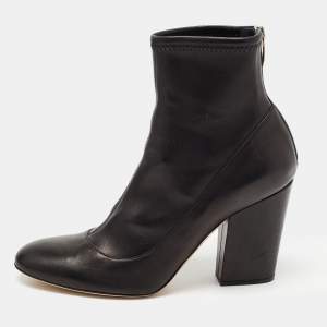 Pre Owned Sergio Rossi Black Leather Block Heel Ankle Boots Size 39