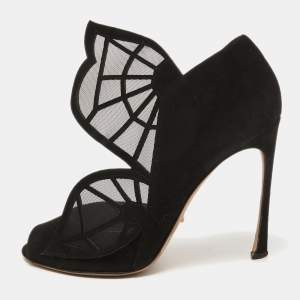 Pre Owned Sergio Rossi Black Suede and Mesh Butterfly Peep Toe Pumps Size 38.5