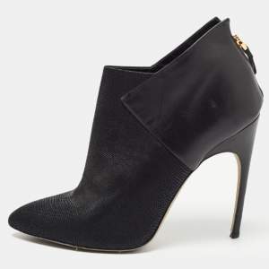Pre Owned Sergio Rossi Black Leather and Textured Suede Ankle Booties Size 40