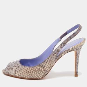 Pre Owned Sergio Rossi Two Tone Python Leather Peep Toe Slingback Sandals Size 39