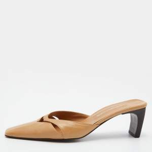 Pre Owned Sergio Rossi Beige Leather Bow Pointed Toe Mules Size 37