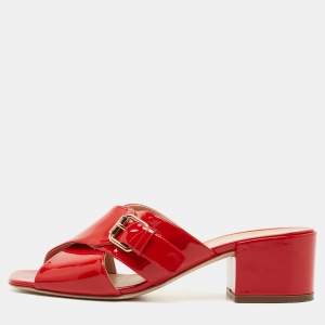 Pre Owned Sergio Rossi Red Patent Leather Slides Size 41