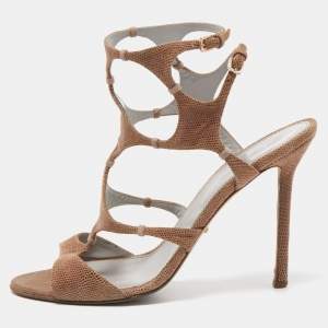 Sergio Rossi Brown Textured Suede Ankle Strap Sandals Size 39.5