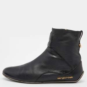 Pre Owned Sergio Rossi Black Leather Zip Up Ankle Boots Size 41