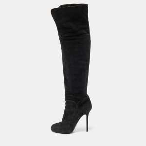 Pre Owned Sergio Rossi Black Suede knee Length Boots Size 41