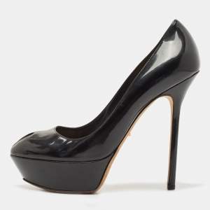 Pre Owned Sergio Rossi Black Patent Leather Cachet Pumps Size 39