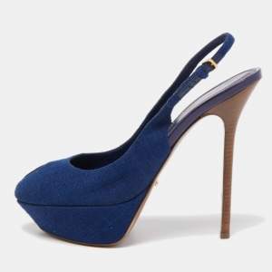 Pre Owned Sergio Rossi Blue Fabric Slingback  Pumps Size 40.5