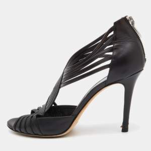 Pre Owned Sergio Rossi Black Leather Strappy Peep Toe Sandals Size 39