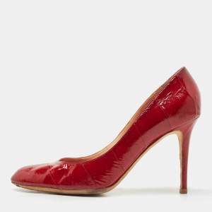 Sergio Rossi Dark Red Patent Eel Leather Round Toe Pumps Size 40.5