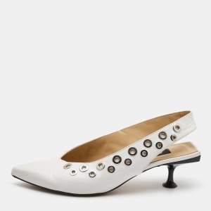 Pre Owned Sergio Rossi White Leather Eyelet Embellished Slingback Pumps Size 36