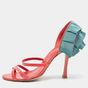 Pre Owned Sergio Rossi Coral/Green Patent Leather Strappy Sandals Size 39