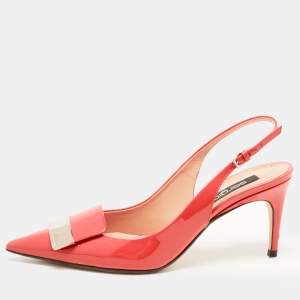 Pre Owned Sergio Rossi Coral Pink Patent Leather SR1 Slingback Pumps Size 37.5 