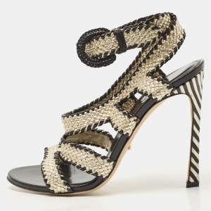 Pre Owned Sergio Rossi Two Tone Woven Leather Ankle Wrap Sandals Size 39
