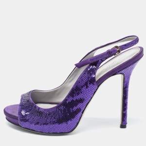 Sergio Rossi Purple Sequin and Satin Slingback Sandals Size 36